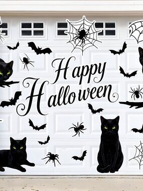 28Pcs Halloween Garage Door Decorations Black Cat Magnets Set